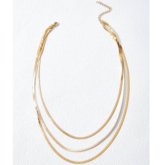 Gold Stainless Steel Fishbone layered Necklace - Picture 5 of 7